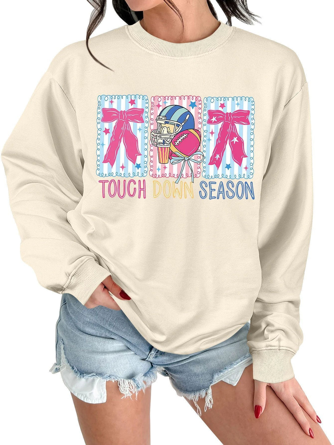 Sweat-shirt pour femmes avec motif football créatif et coupe décontractée