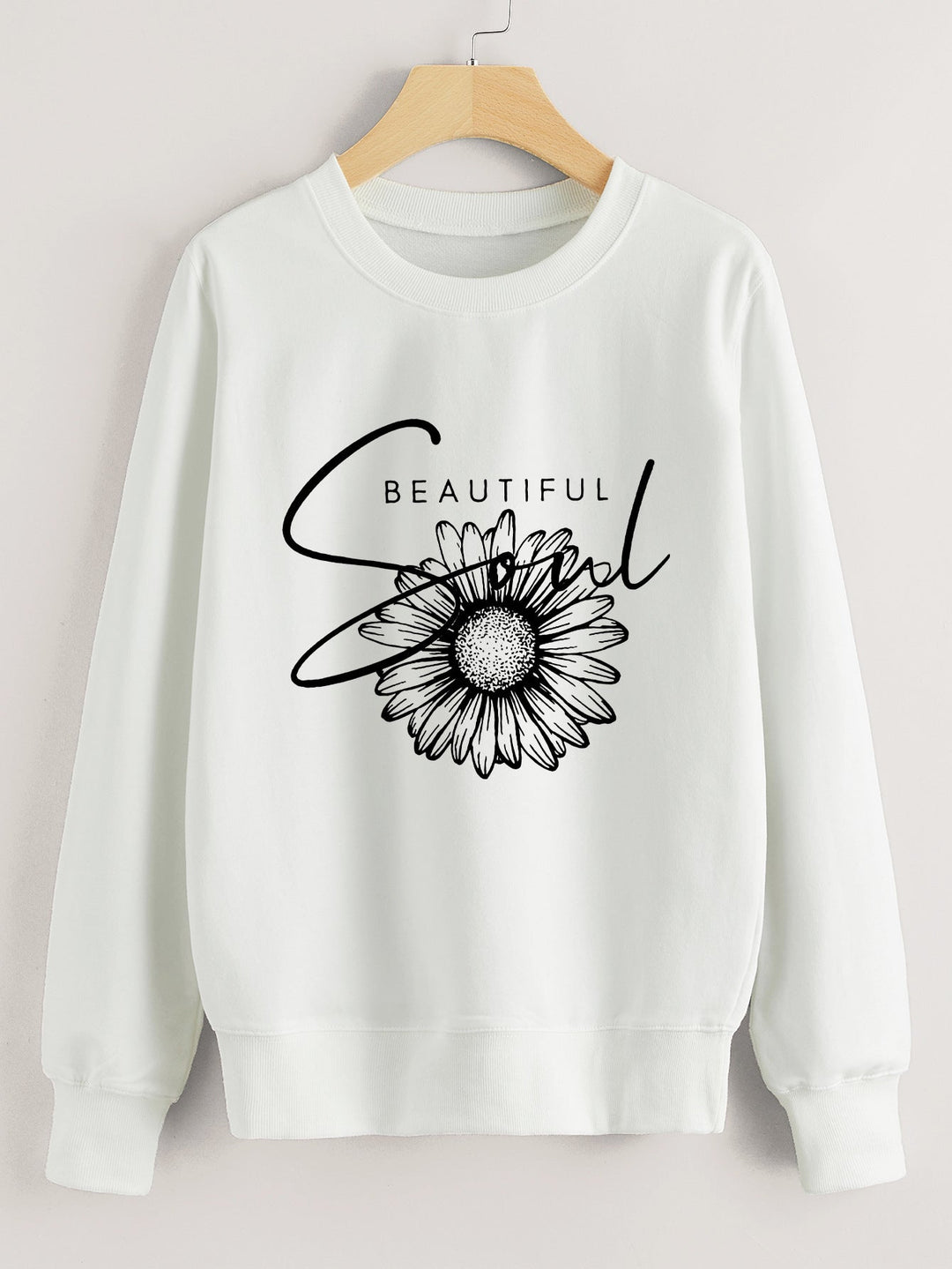 Sweat-shirt femme avec motif floral et inscription inspirante