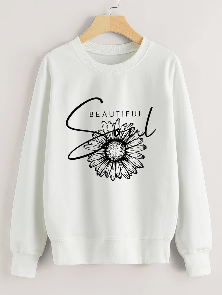 Sweat-shirt femme avec motif floral et inscription inspirante