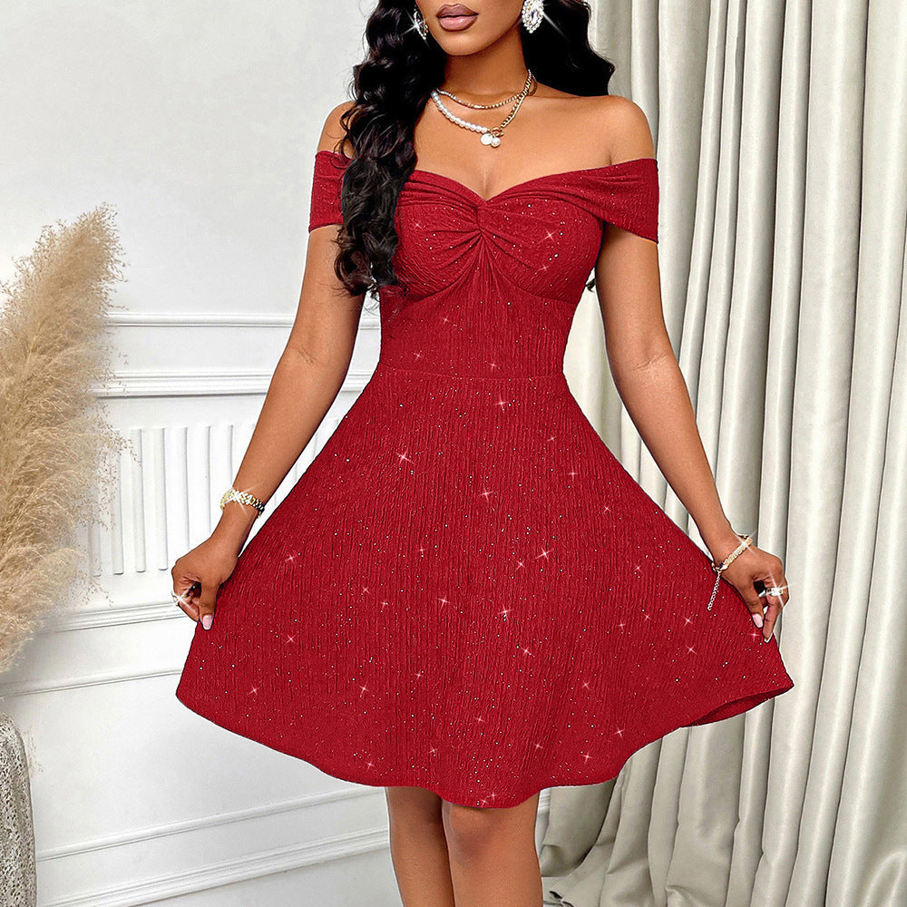 Liora - Robe mini sans épaules brillante
