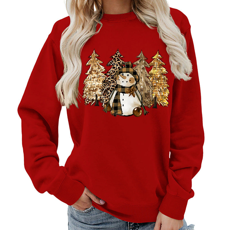 Sweat-shirt pour femmes avec design créatif de bonhomme de neige et doublure douce