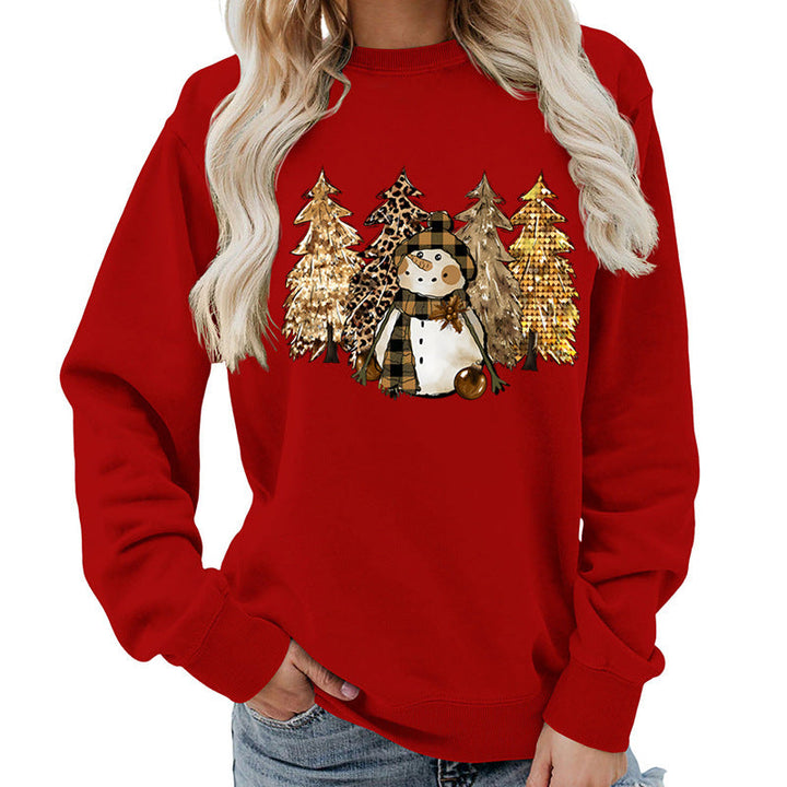 Sweat-shirt pour femmes avec design créatif de bonhomme de neige et doublure douce