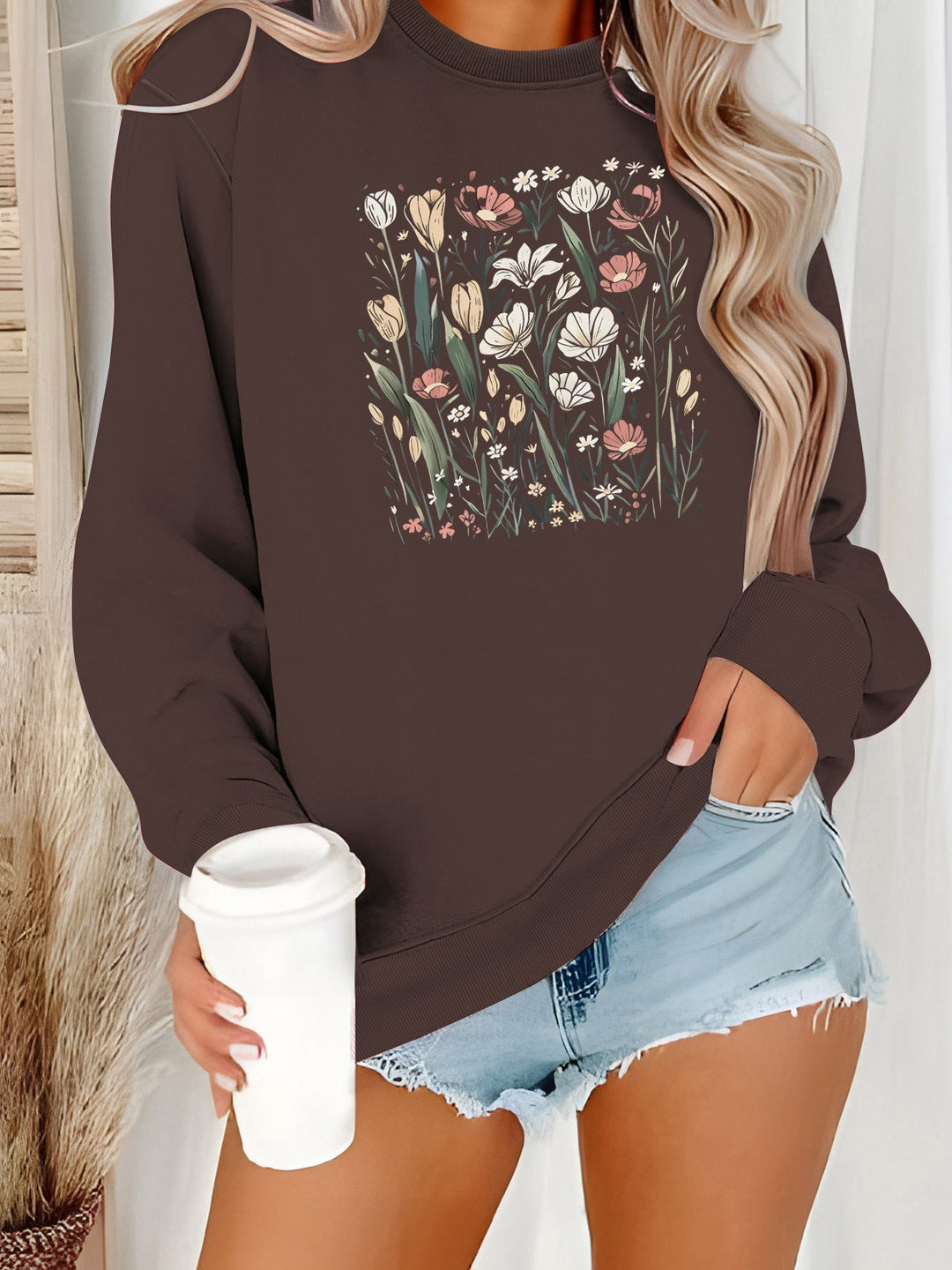 Sweatshirt pour femmes avec motif floral et coupe décontractée