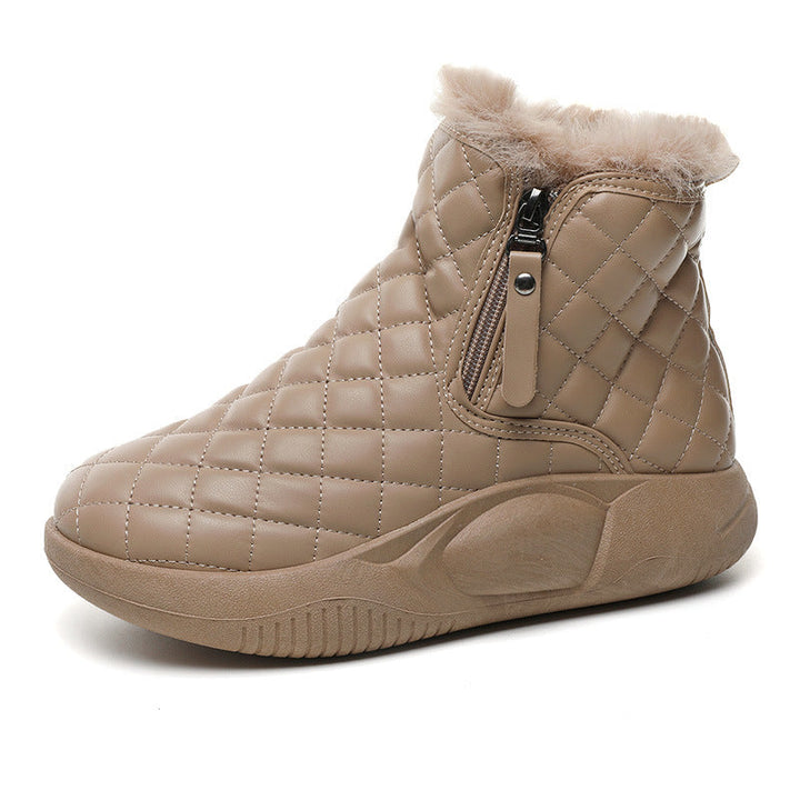 Bottes d'hiver chaudes pour femmes avec un matelassage à la mode et une fermeture éclair pratique