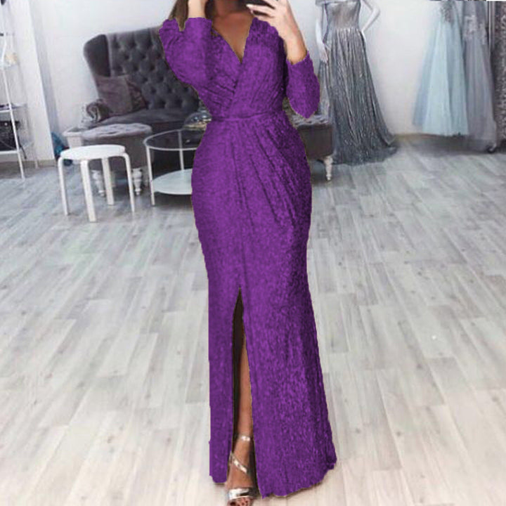 Robe de soirée longue pour femmes avec un élégant décolleté croisé et une fente