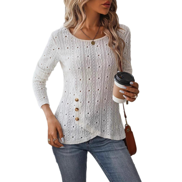 T-shirt à manches longues pour femmes avec boutons décoratifs et texture