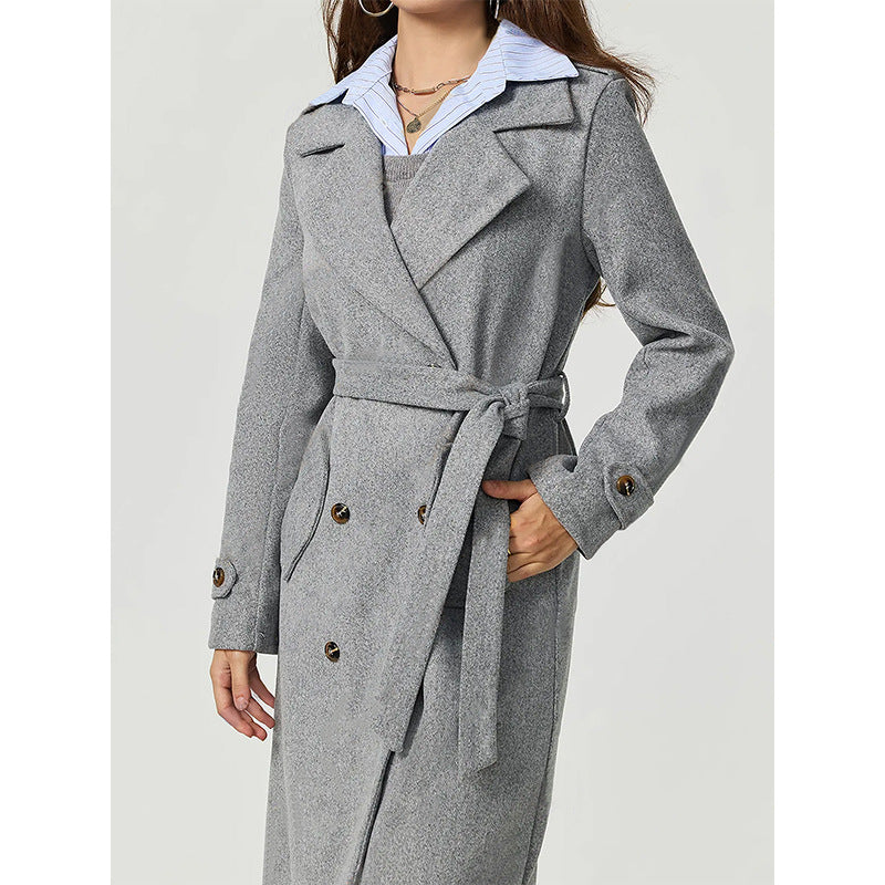 Manteau en laine élégant pour femmes avec double boutonnage et coupe décontractée