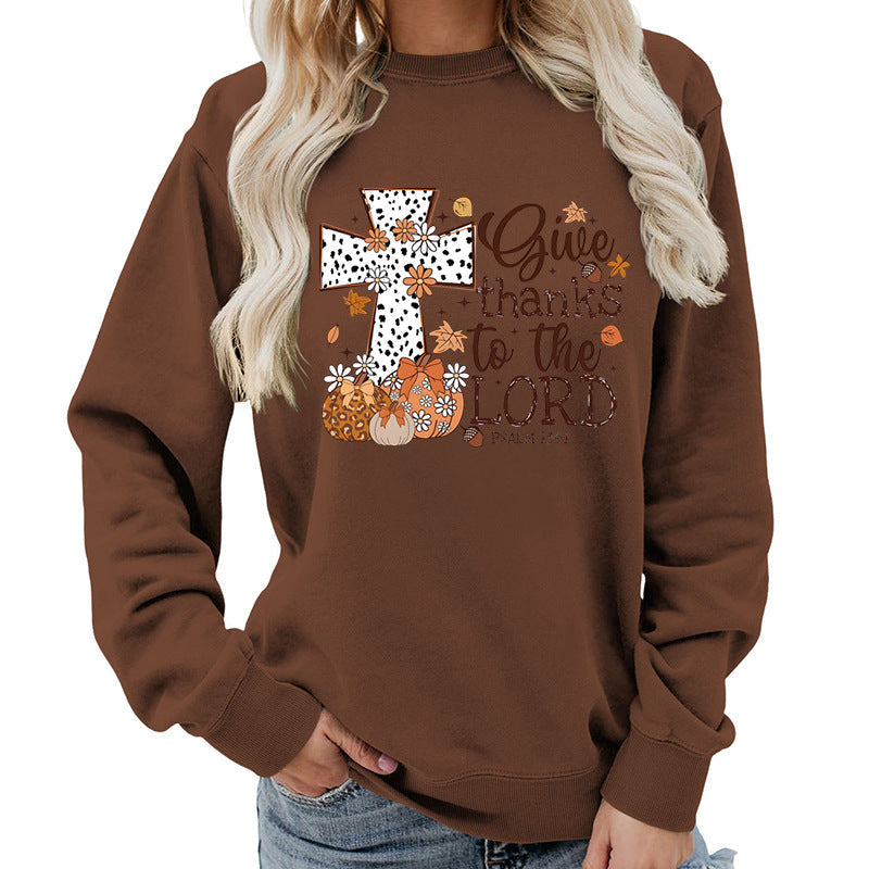Sweat-shirt pour femmes avec impression créative de croix et design automnal