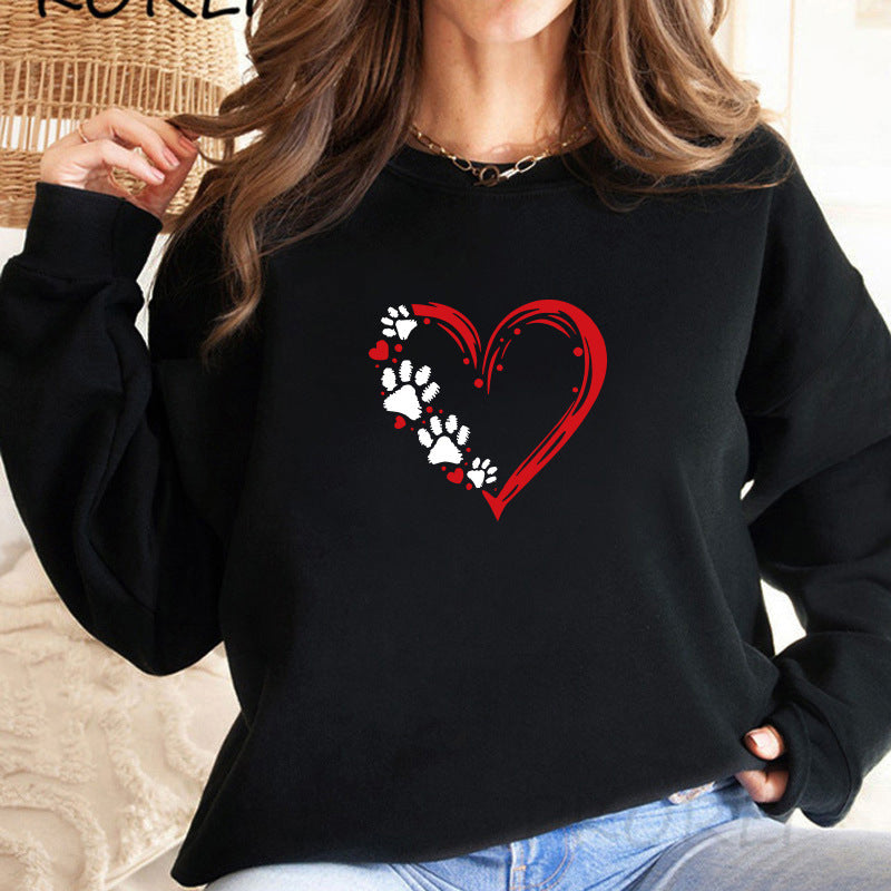 Sweatshirt pour femmes avec design créatif de cœur et de patte