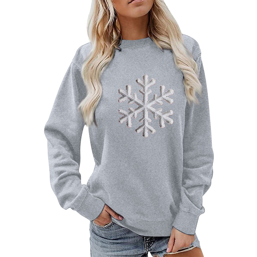 Sweatshirt pour femmes avec motif de flocon de neige scintillant et coupe décontractée