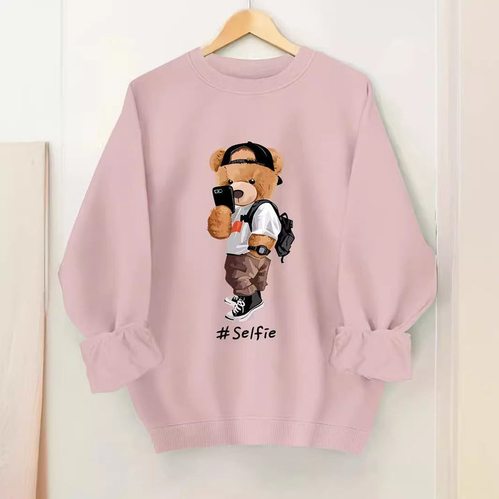 Sweatshirt pour femmes avec design artistique d'ours et coupe décontractée