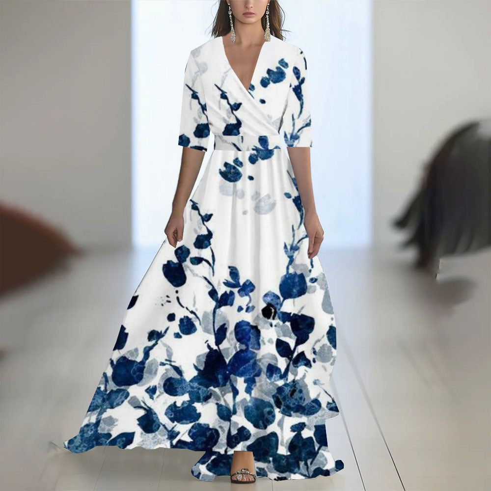 Fenina - Robe maxi à manches longues en chiffon fleuri