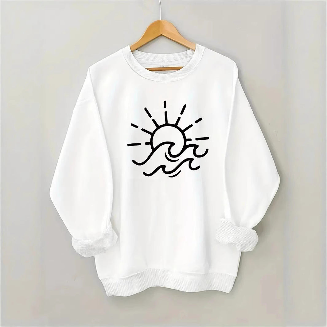 Sweat-shirt pour femmes avec motif créatif de soleil et de vagues