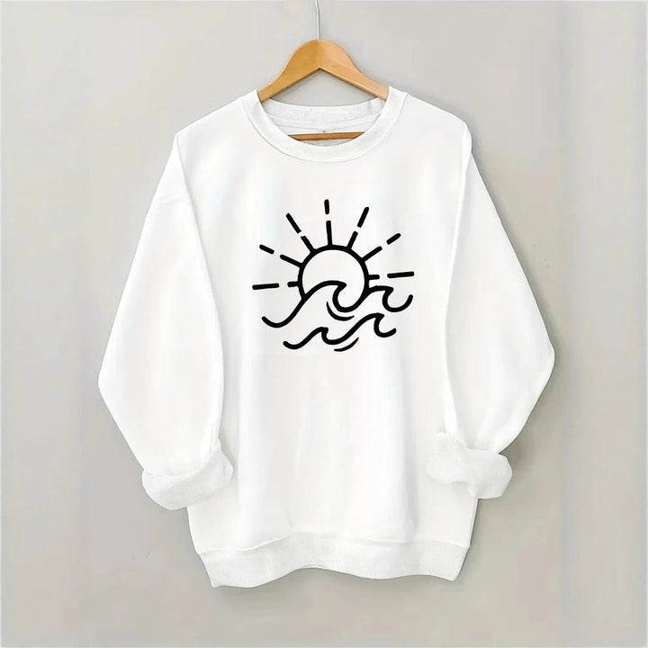 Sweat-shirt pour femmes avec motif créatif de soleil et de vagues