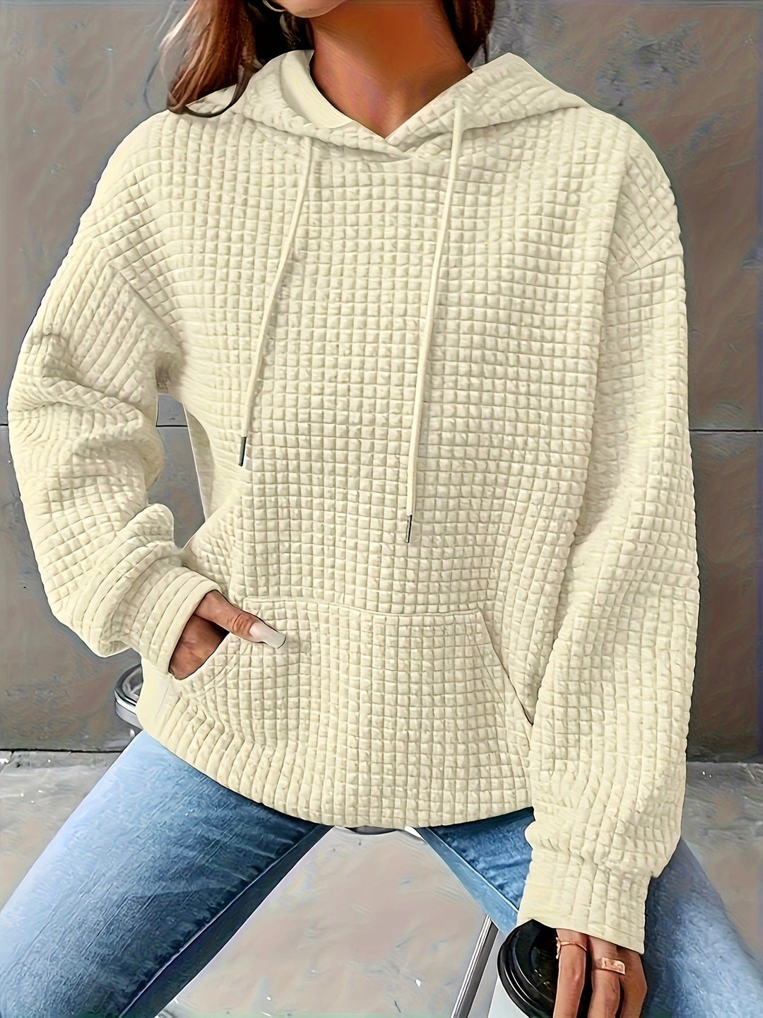 Sweat à capuche pour femmes en motif gaufré structuré avec poches latérales