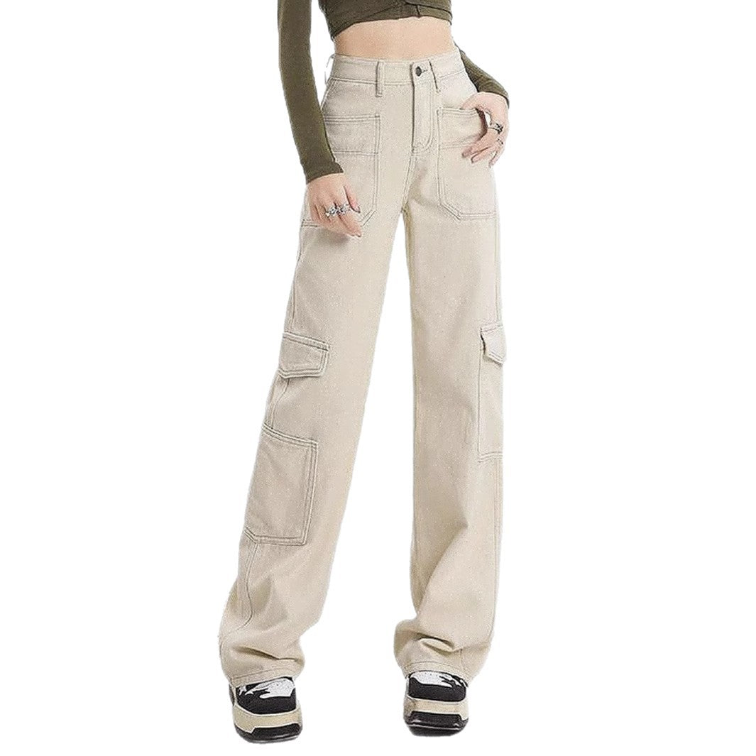 Jean cargo pour femmes taille haute avec poches pratiques