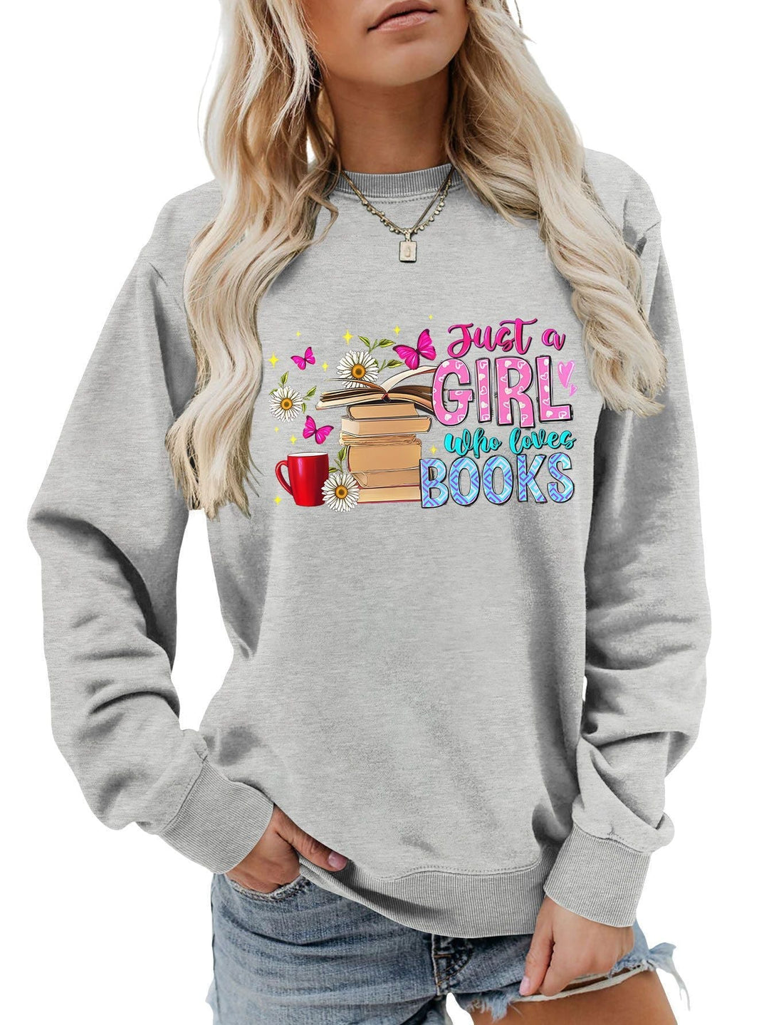 Sweatshirt pour femmes avec motif de livre accrocheur et coupe décontractée