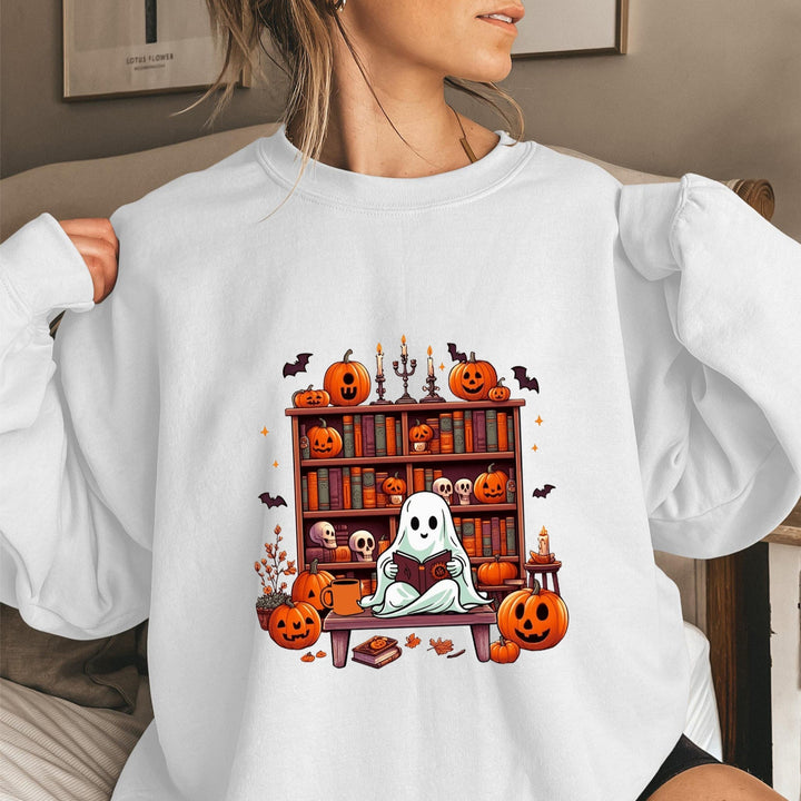 Sweatshirt pour femmes avec motif d'Halloween automnal et manches bouffantes décontractées