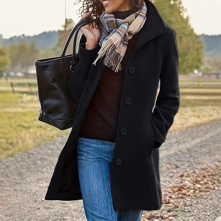Manteau en laine élégant pour femmes avec col moderne et poches pratiques