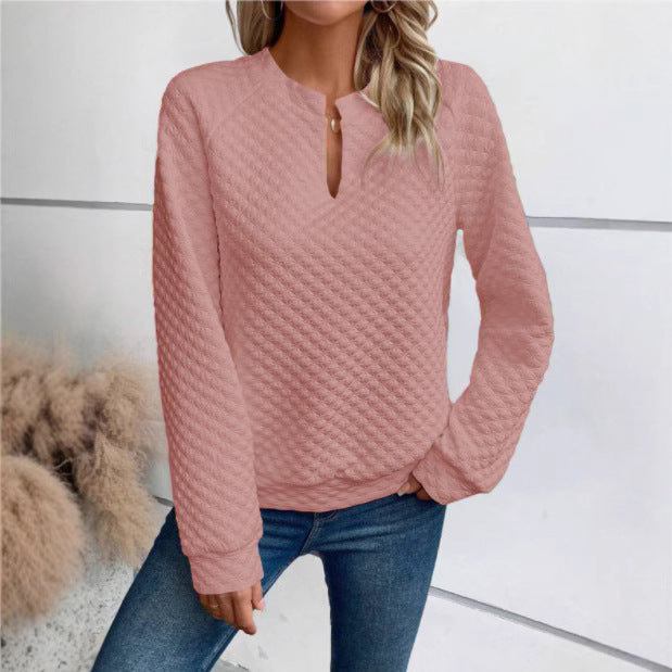 Sweat-shirt pour femmes avec design matelassé texturé et décolleté tendance