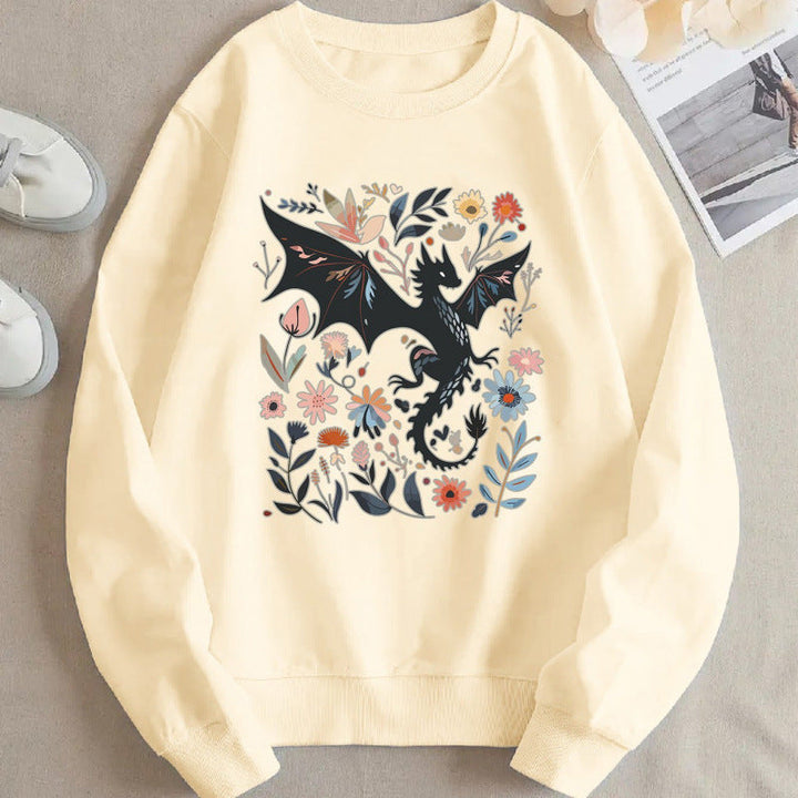 Sweatshirt pour femmes avec un motif détaillé de dragon et de fleurs