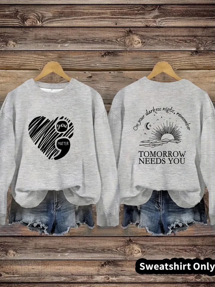 Sweat-shirt pour femmes avec impression inspirante et grand motif en cœur
