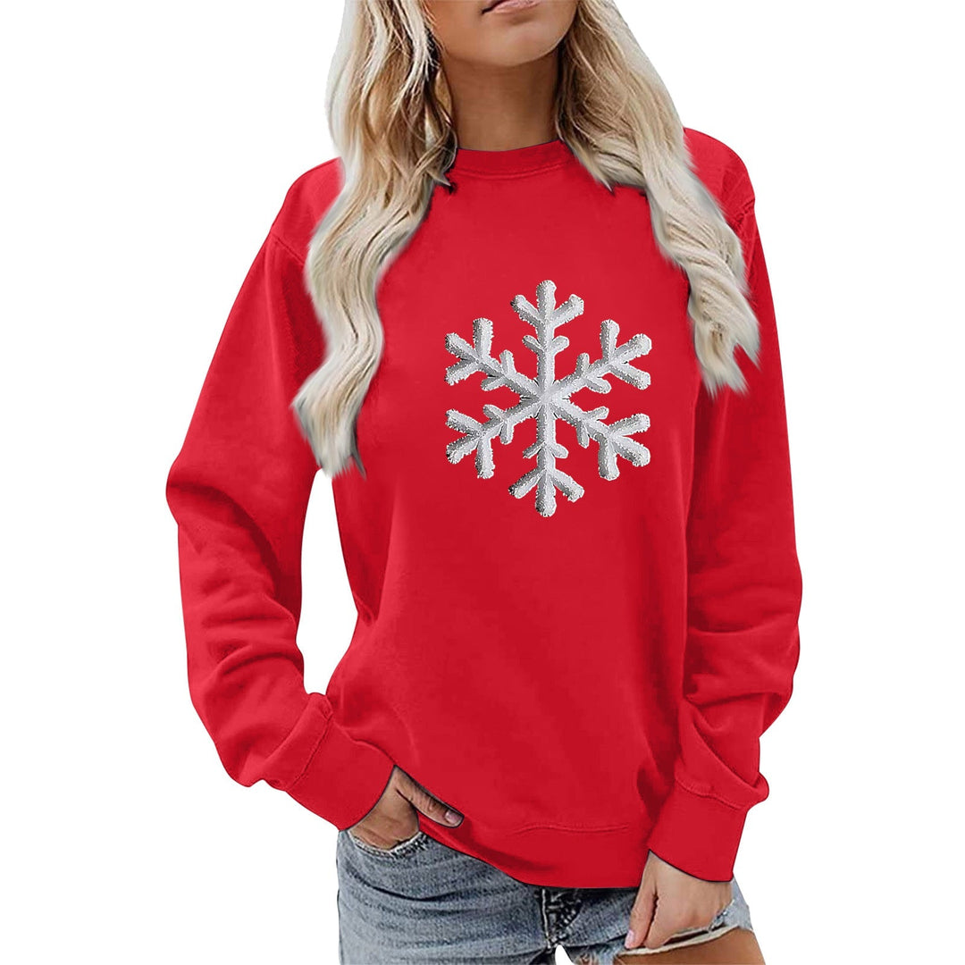 Sweatshirt pour femmes avec motif de flocon de neige scintillant et coupe décontractée