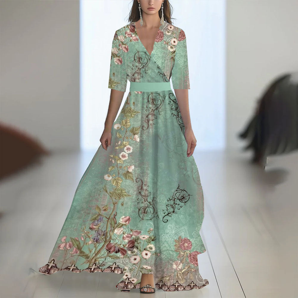 Fenina - Robe maxi à manches longues en chiffon fleuri