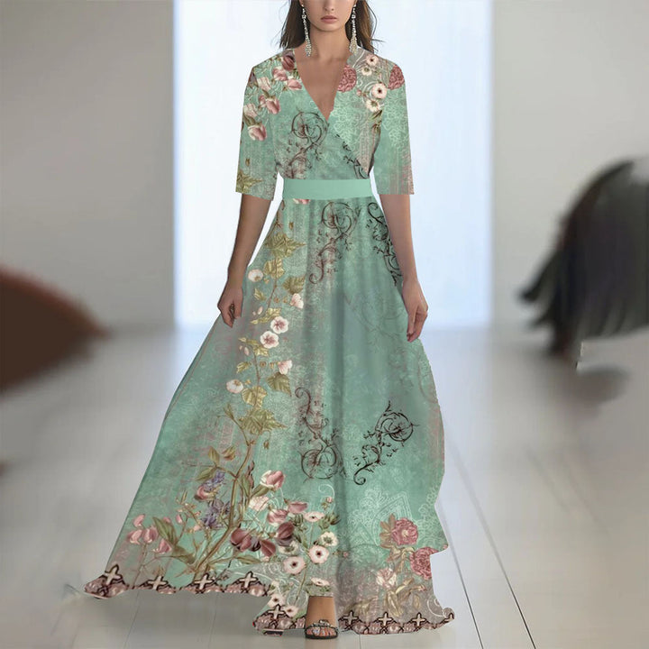 Fenina - Robe maxi à manches longues en chiffon fleuri