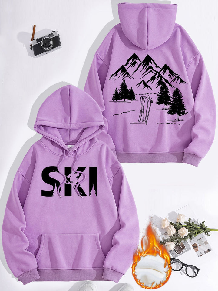 Sweat à capuche pour femmes avec un design artistique de ski et une coupe confortable