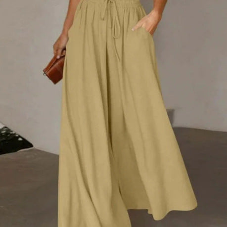 Pantalon Palazzo large pour femmes avec taille élastique et poches latérales pratiques