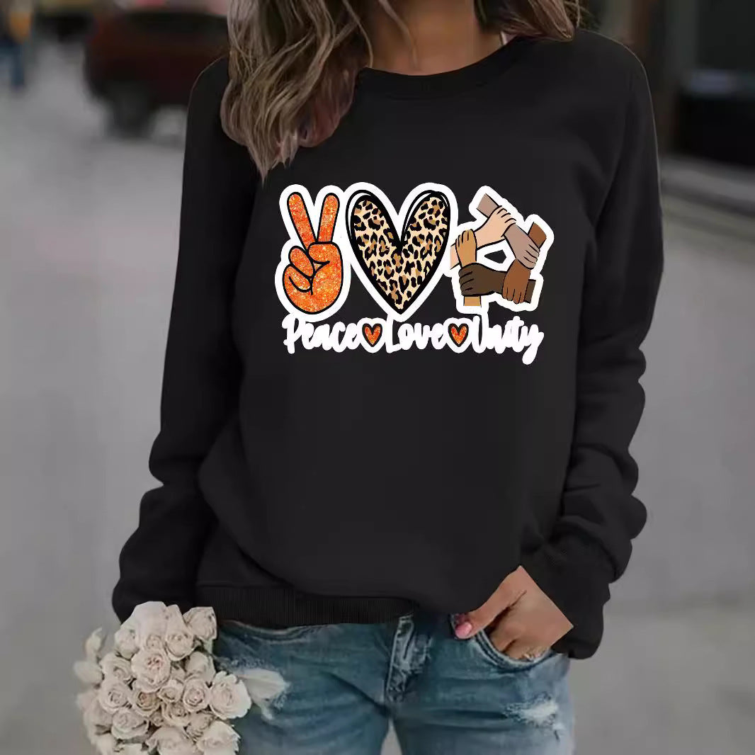 Sweat-shirt pour femmes avec un motif créatif de Paix, Amour et Unité