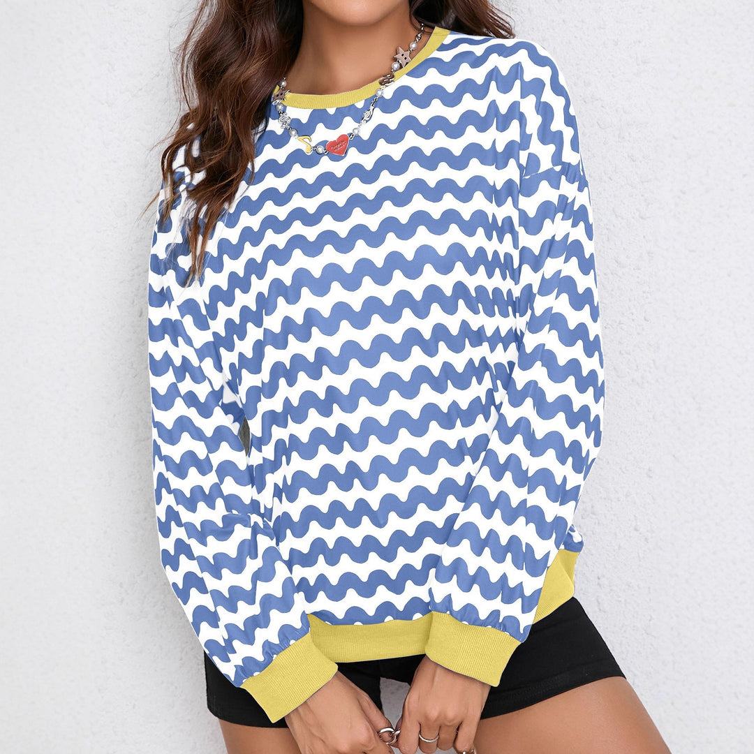 Sweat-shirt coloré pour femmes avec motif en vagues et coupe sportive