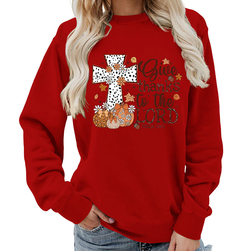 Sweat-shirt pour femmes avec impression créative de croix et design automnal