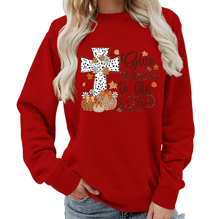 Sweat-shirt pour femmes avec impression créative de croix et design automnal