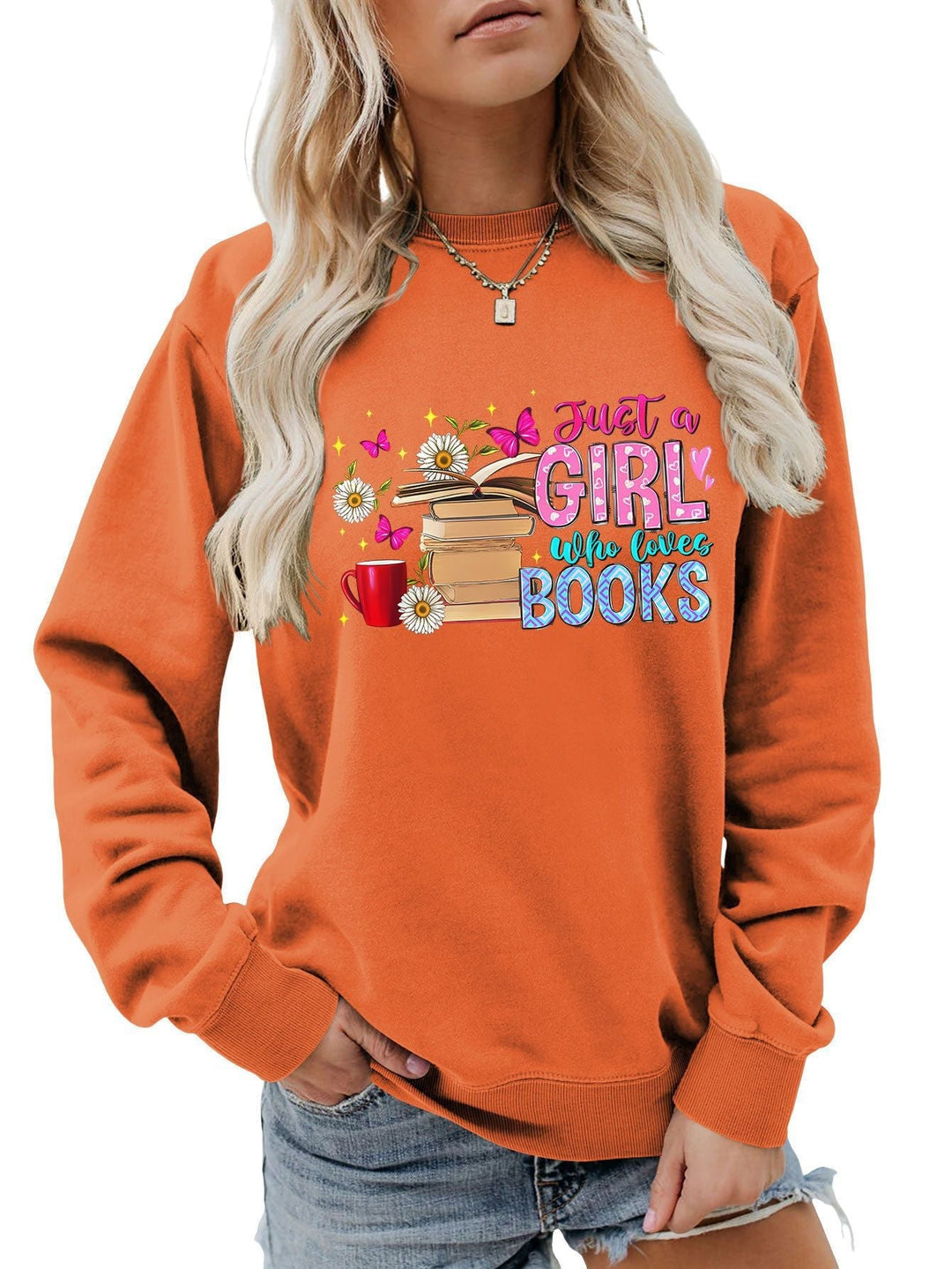 Sweatshirt pour femmes avec motif de livre accrocheur et coupe décontractée