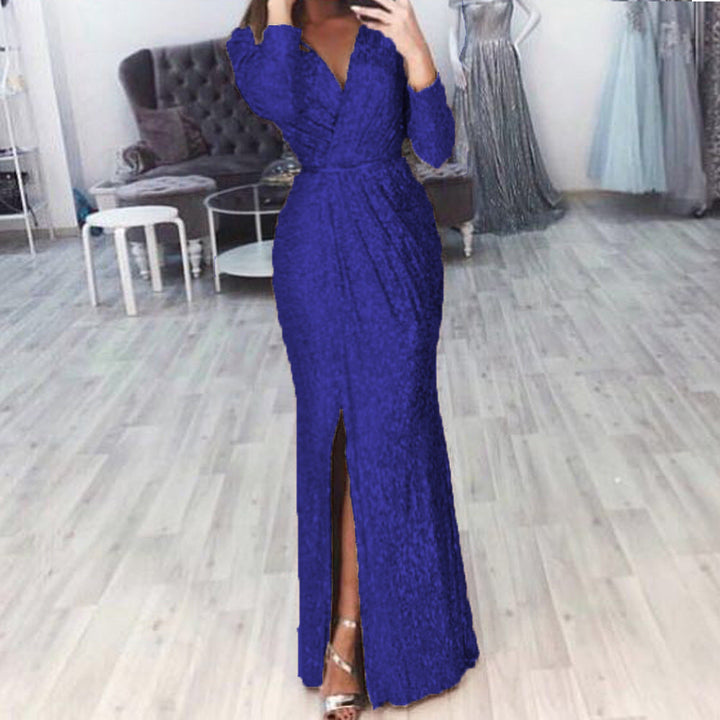 Robe de soirée longue pour femmes avec un élégant décolleté croisé et une fente