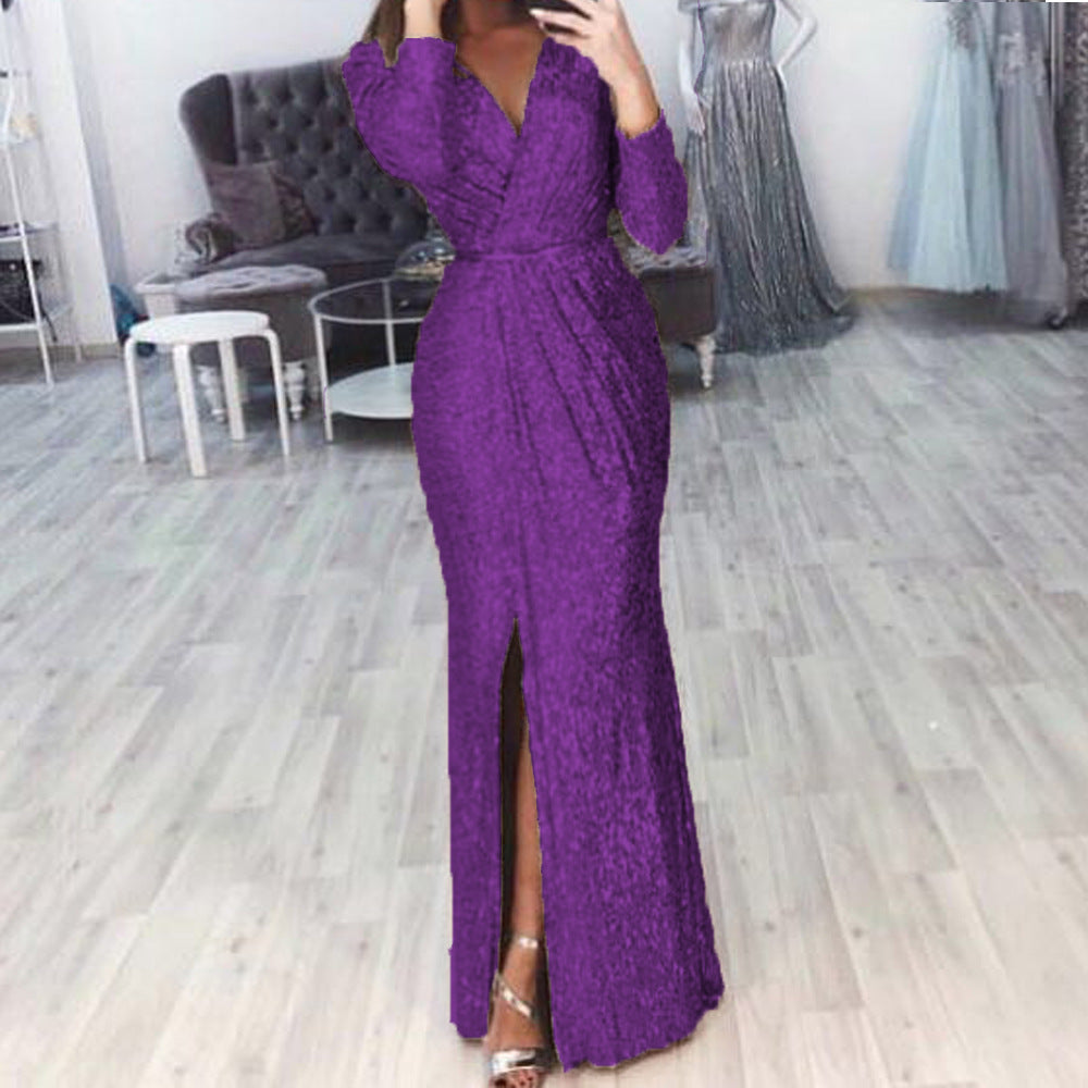 Robe de soirée longue pour femmes avec un élégant décolleté croisé et une fente