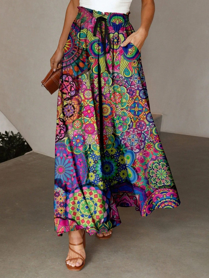 Jupe maxi femme avec motif mandala coloré et poches latérales