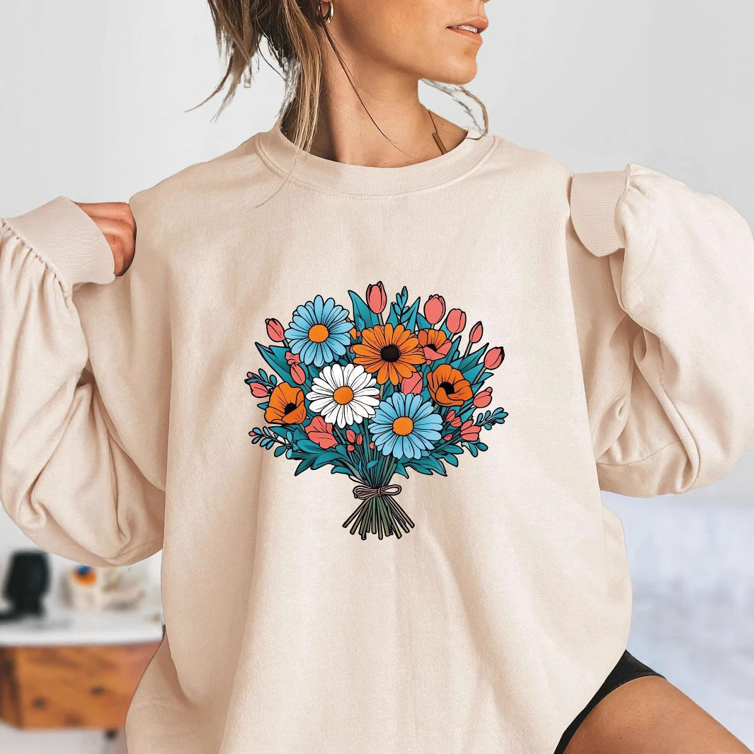 Sweatshirt Oversized Femme avec Détails Graphiques Floraux