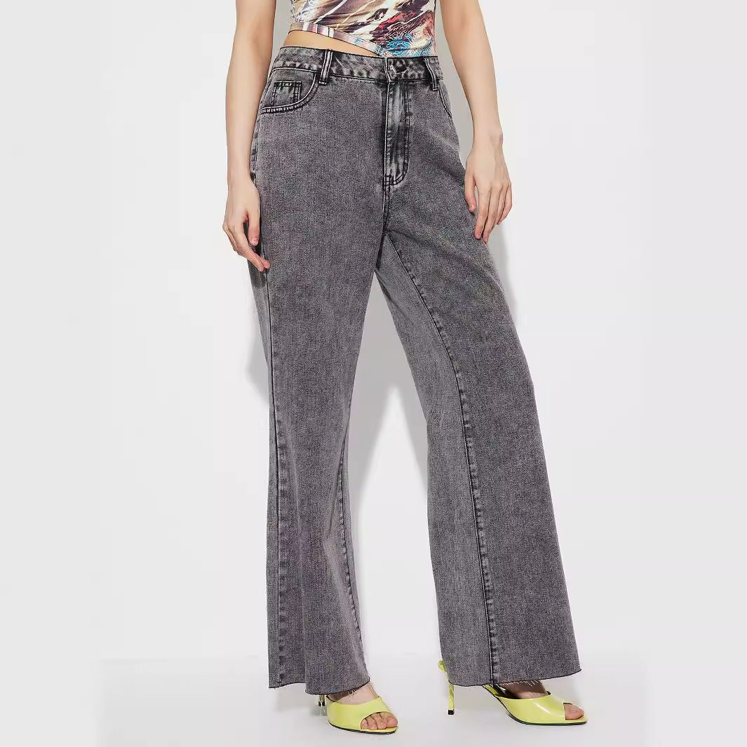 Jeans évasés pour femmes avec taille haute et coutures détaillées
