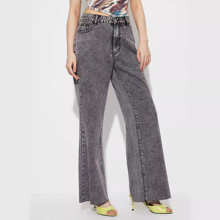 Jeans évasés pour femmes avec taille haute et coutures détaillées