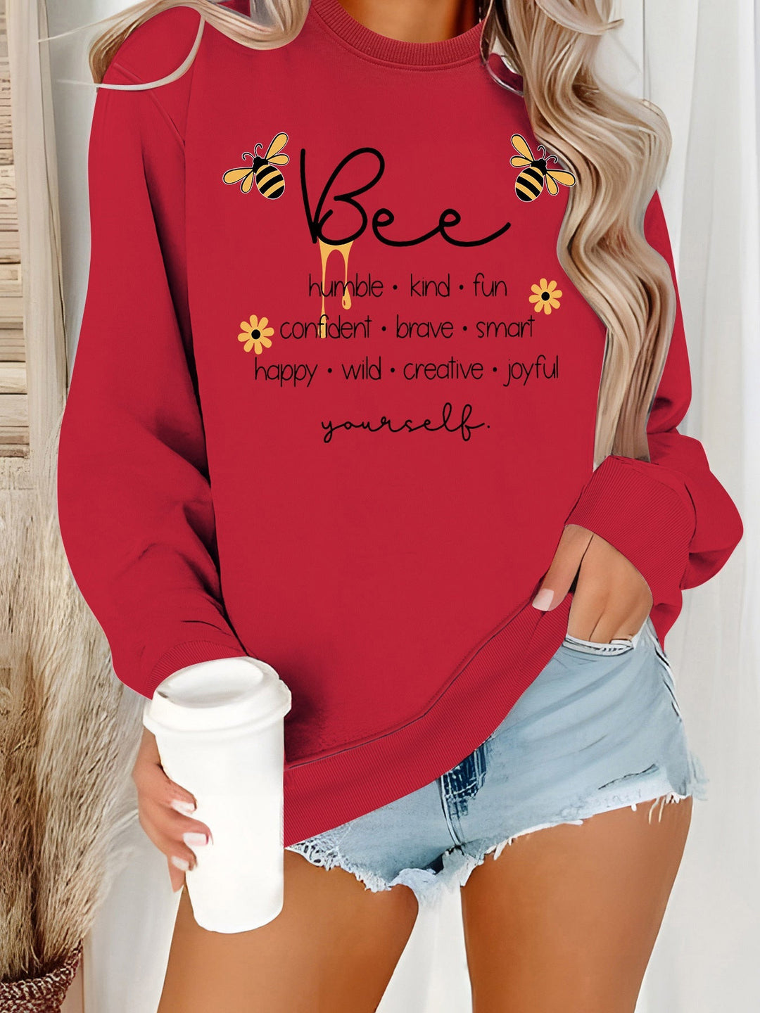 Sweat-shirt pour femmes avec un motif de abeille inspirant et des affirmations positives