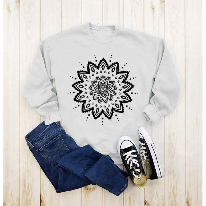 Sweat-shirt pour femmes avec design de mandala créatif et coupe décontractée