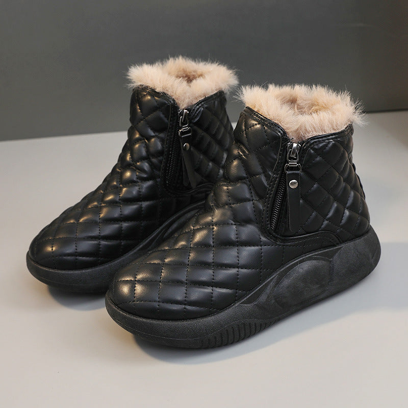Bottes d'hiver chaudes pour femmes avec un matelassage à la mode et une fermeture éclair pratique