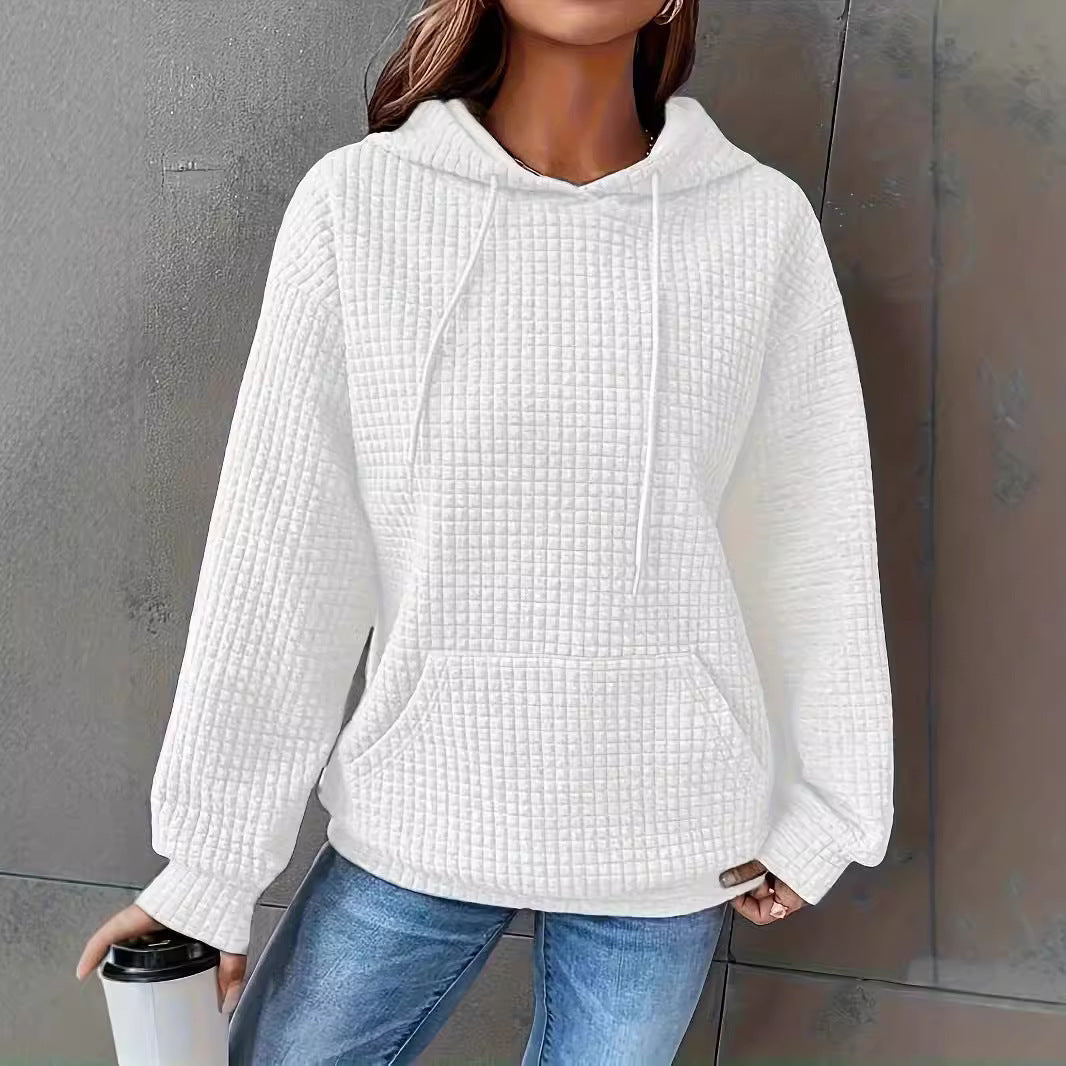 Sweat à capuche pour femmes en motif gaufré structuré avec poches latérales