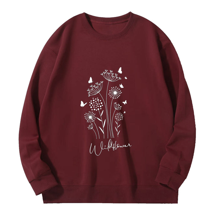 Sweatshirt pour femmes avec imprimé floral de fleurs sauvages et doublure douillette
