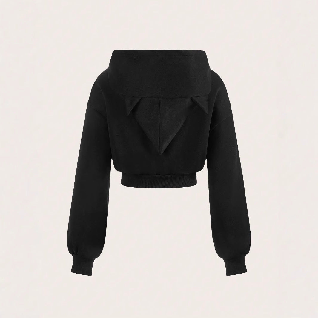 Hoodie court pour femmes avec fermeture éclair innovante et manches volumineuses