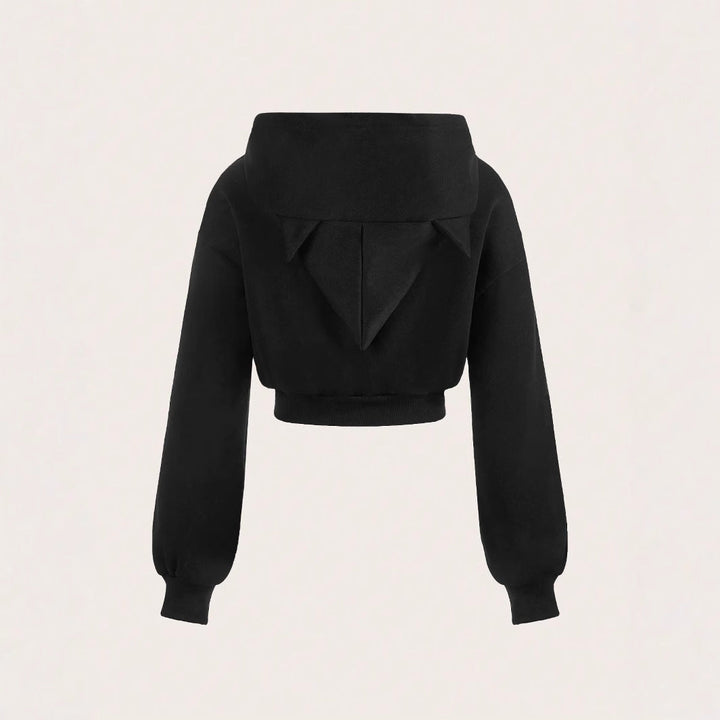 Hoodie court pour femmes avec fermeture éclair innovante et manches volumineuses