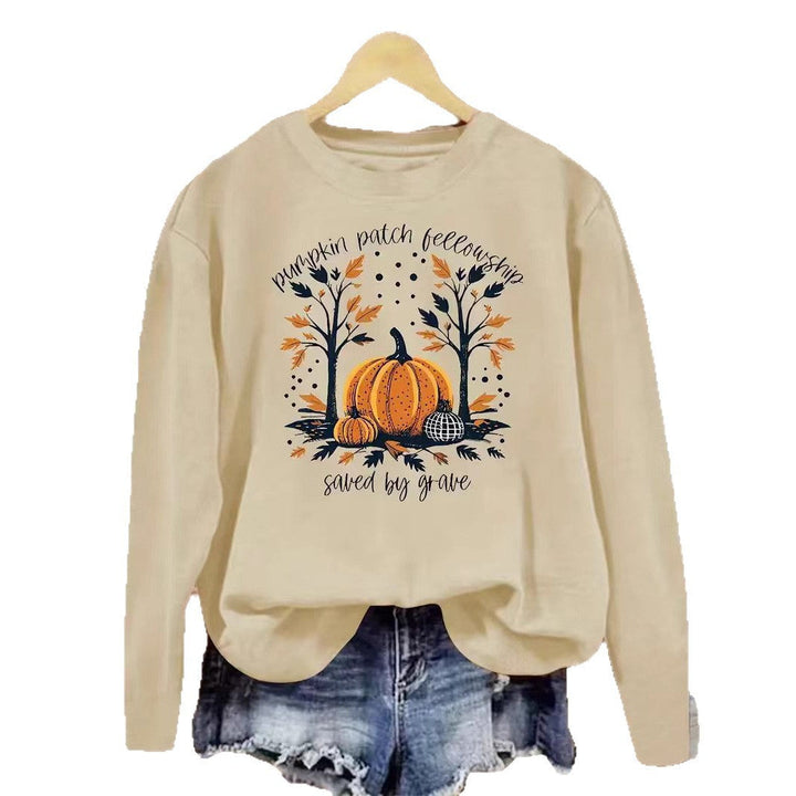 Sweat-shirt pour femmes avec motif de citrouille automnal et coupe décontractée